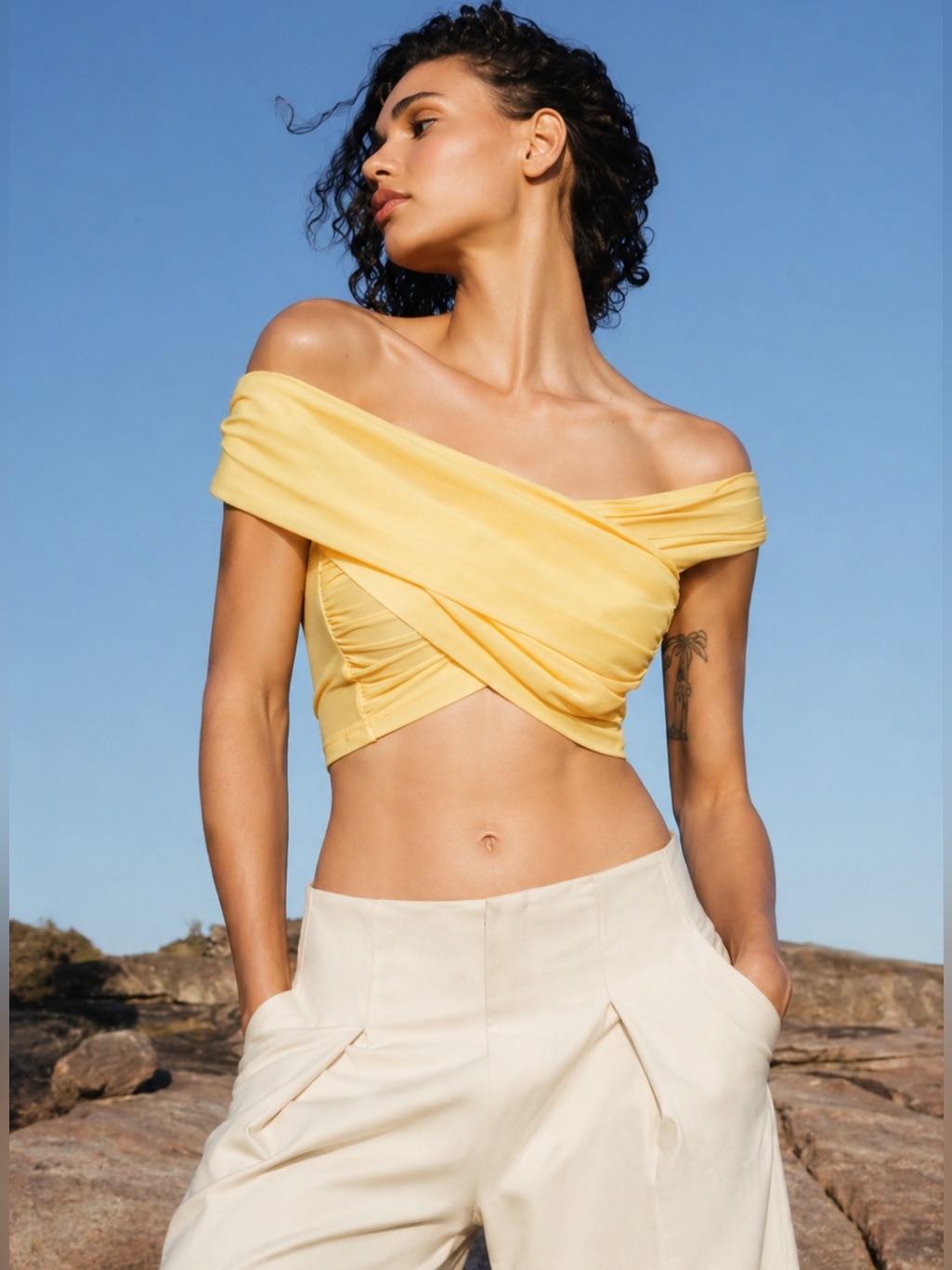 Zara Draped Asymmetric Top Yellow Nwot